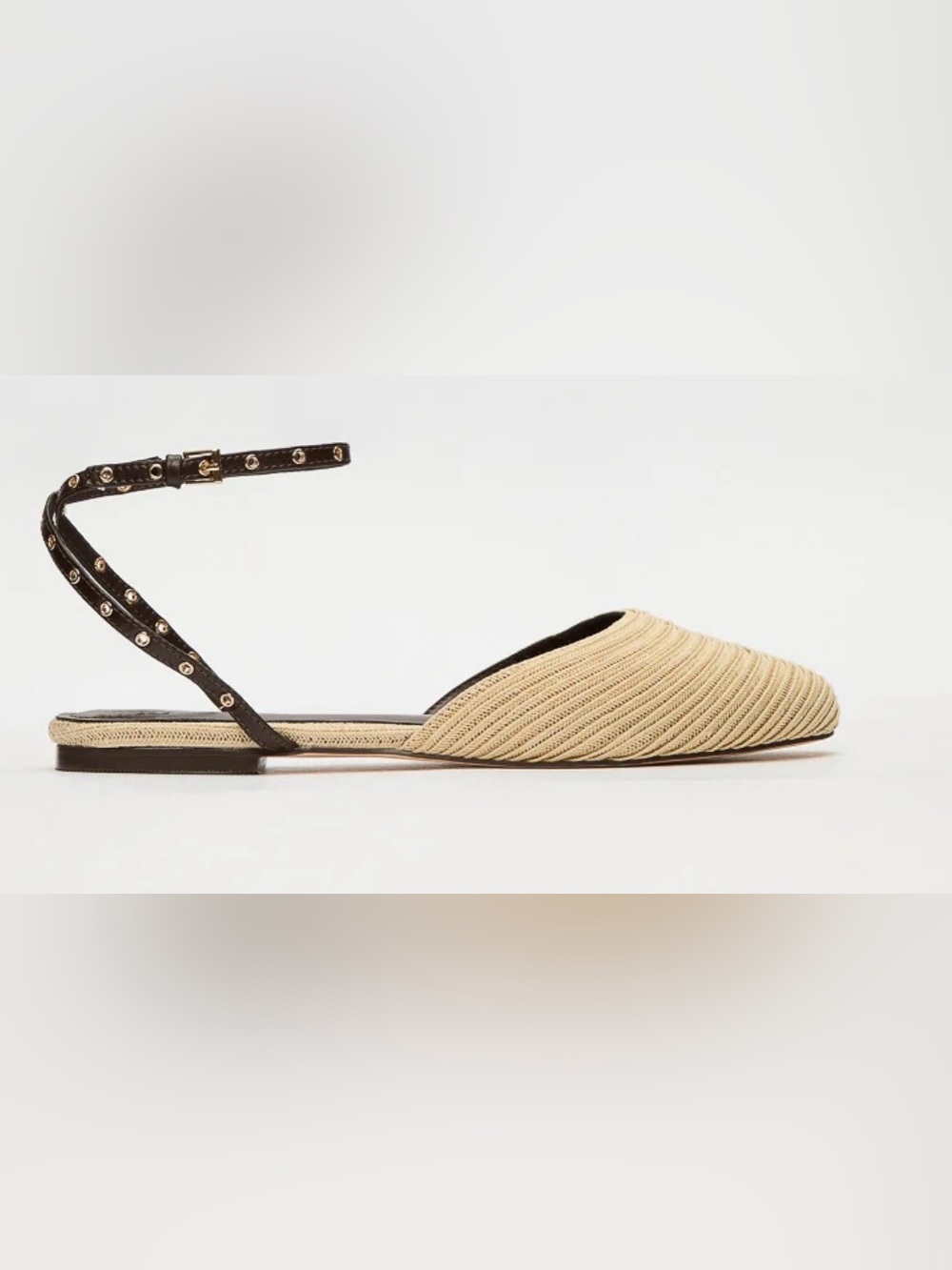 Shoe Dazzle Beige Pointed Ankle-Strap Flats - Picture 2 of 5